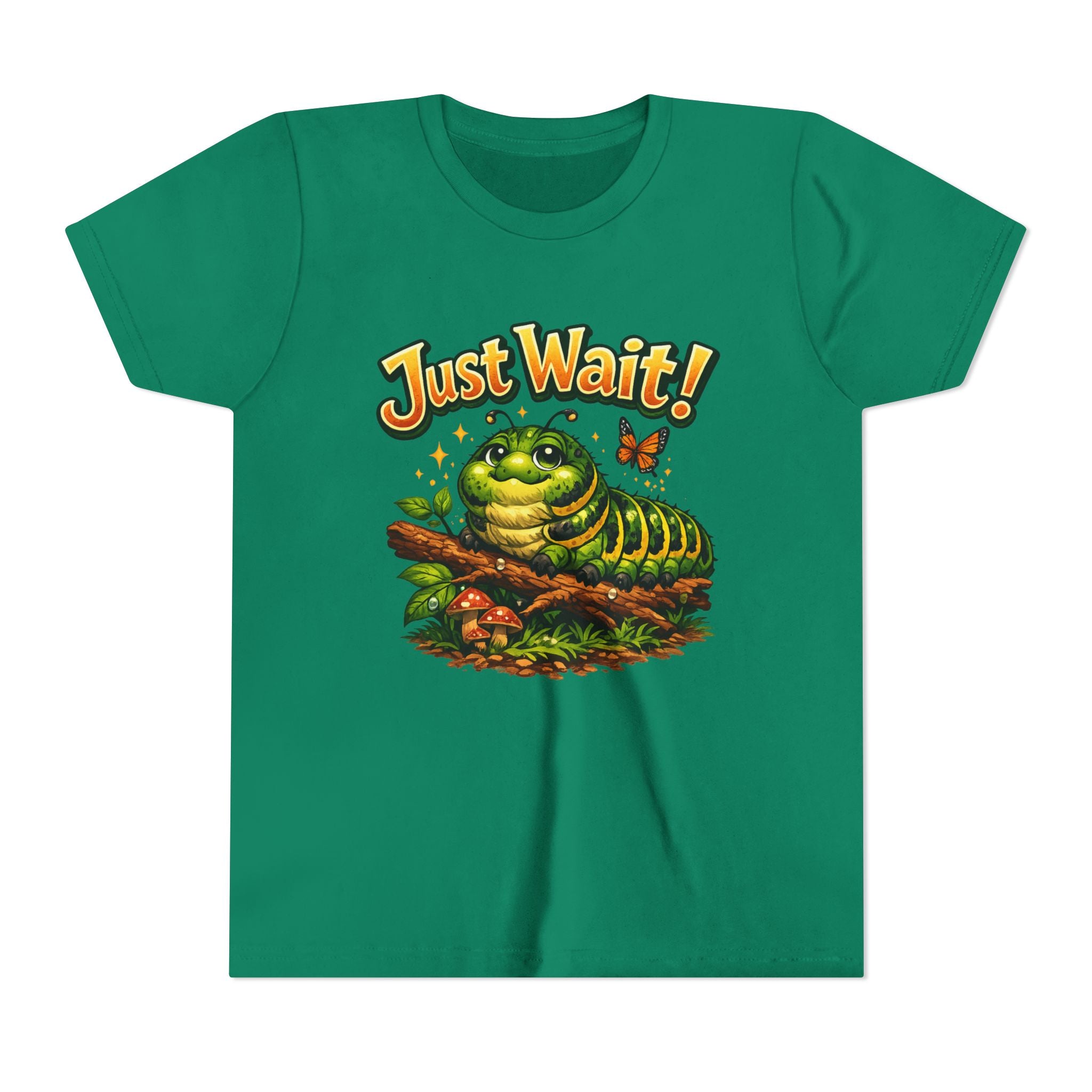 Youth Tee - "Just Wait!" Cute Caterpillar Graphic Kids T-Shirt