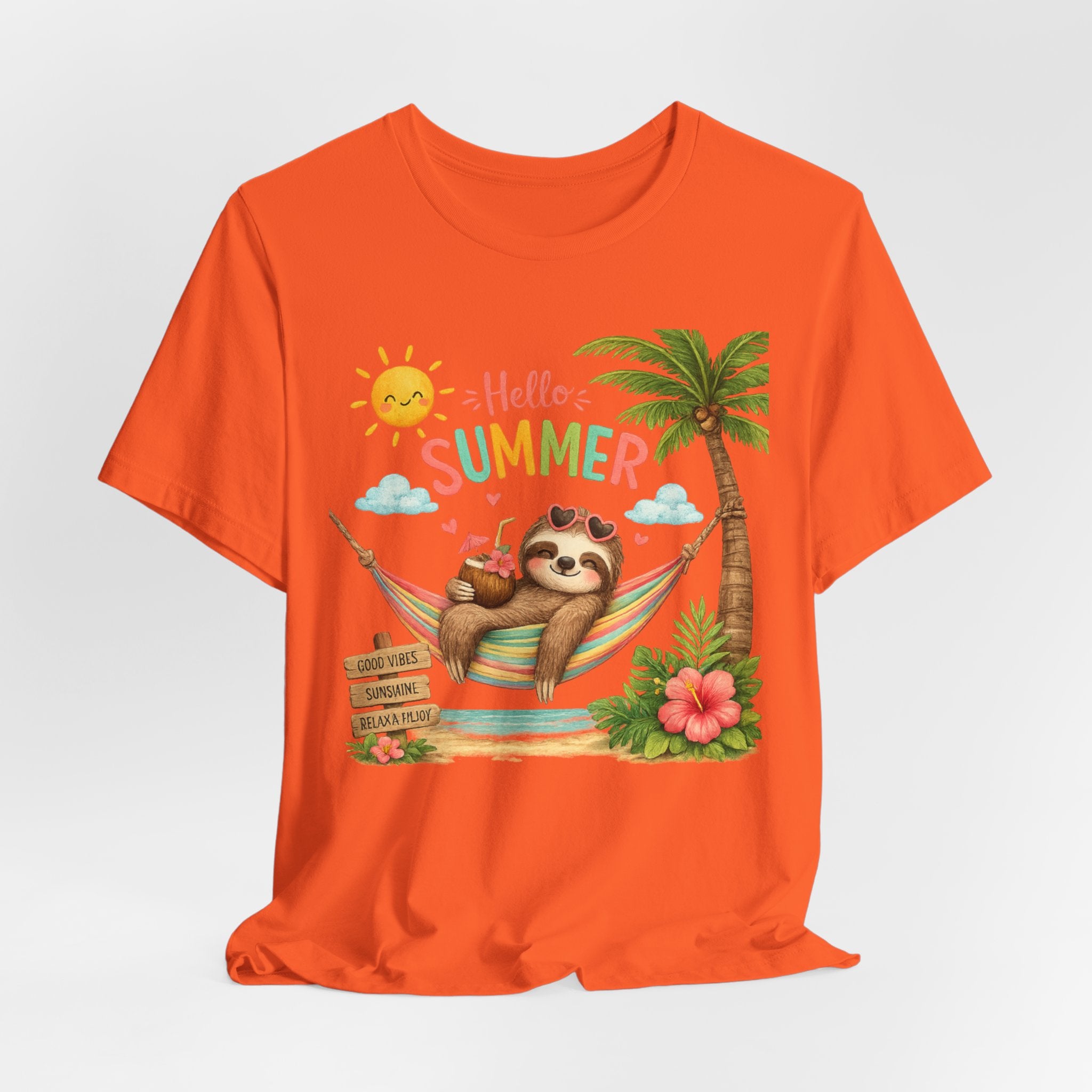 Hello Summer Sloth T-Shirt — Cute Tropical Beach Tee