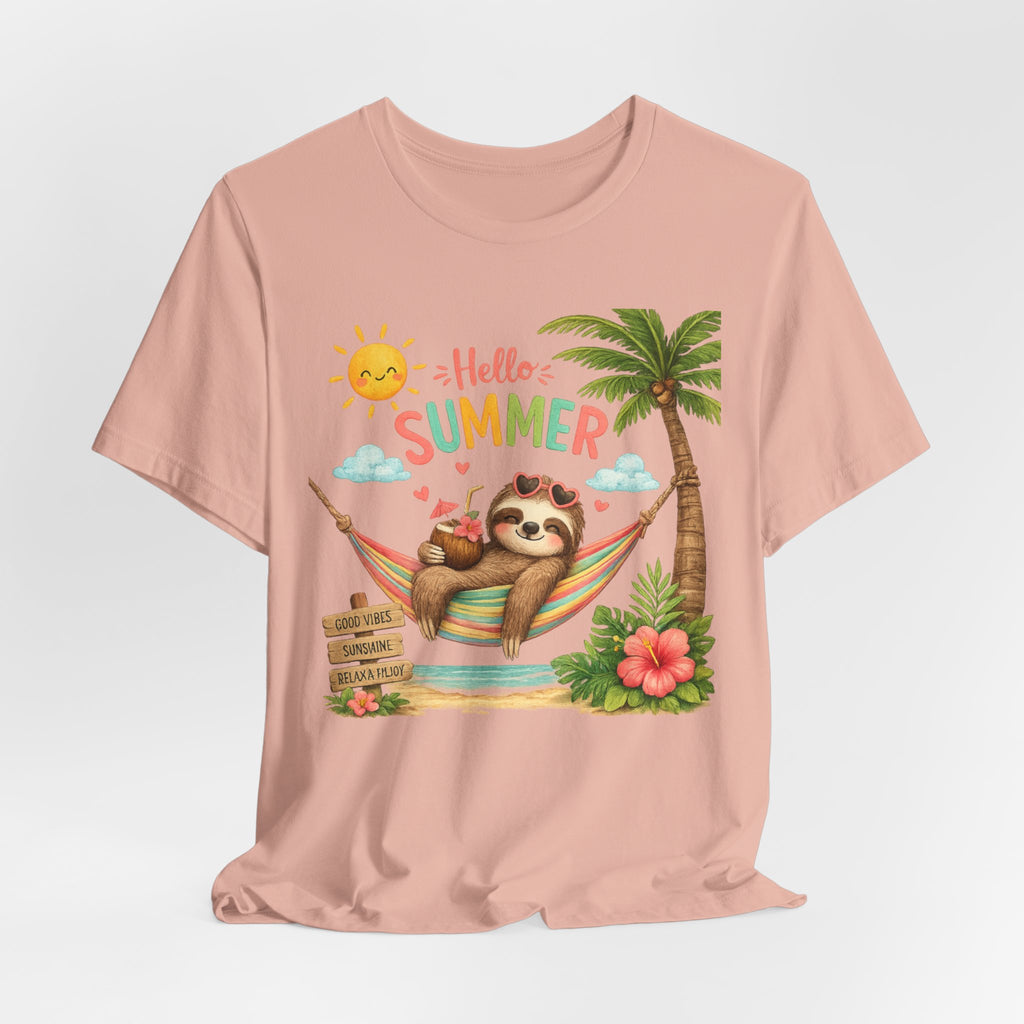 Hello Summer Sloth T-Shirt — Cute Tropical Beach Tee