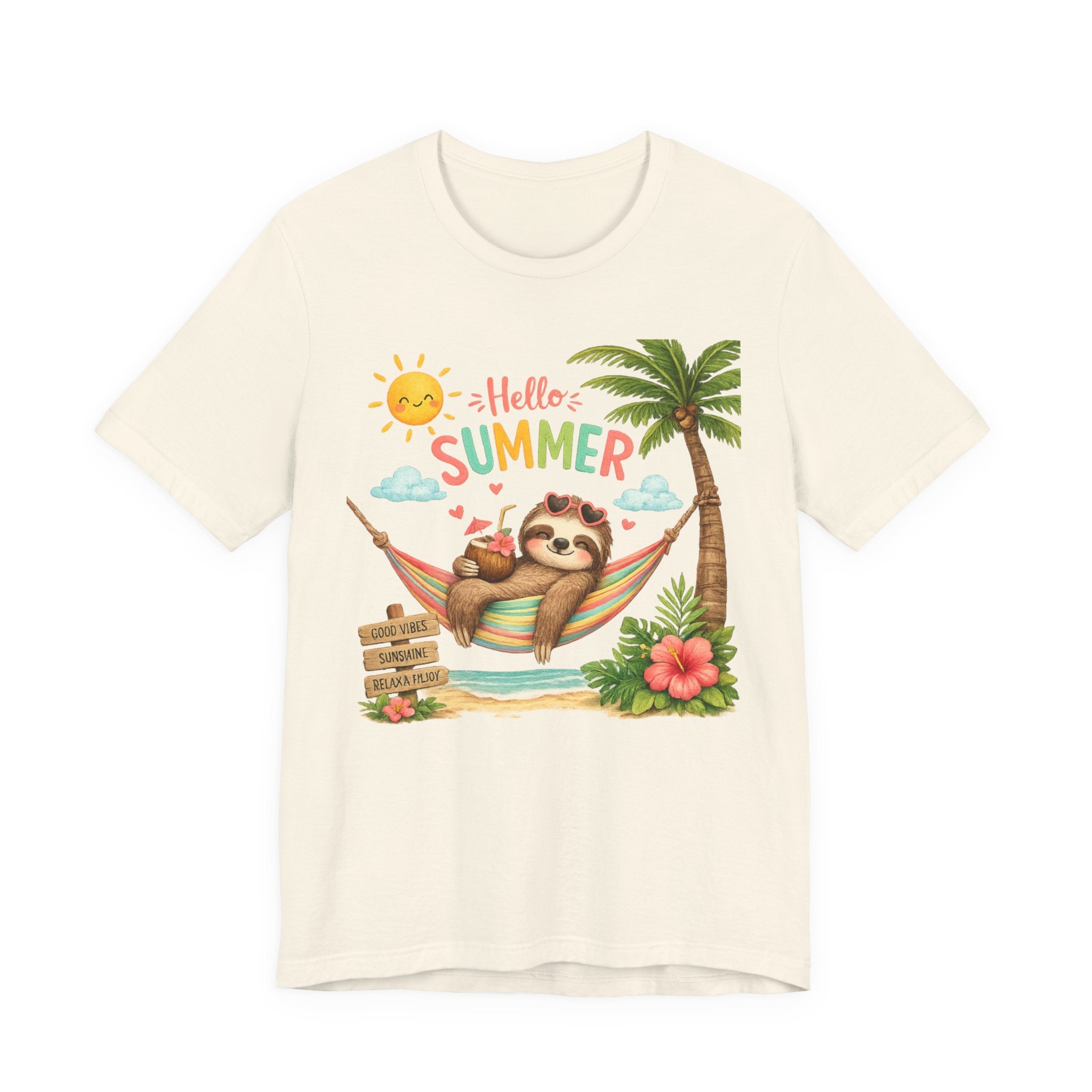 Hello Summer Sloth T-Shirt — Cute Tropical Beach Tee