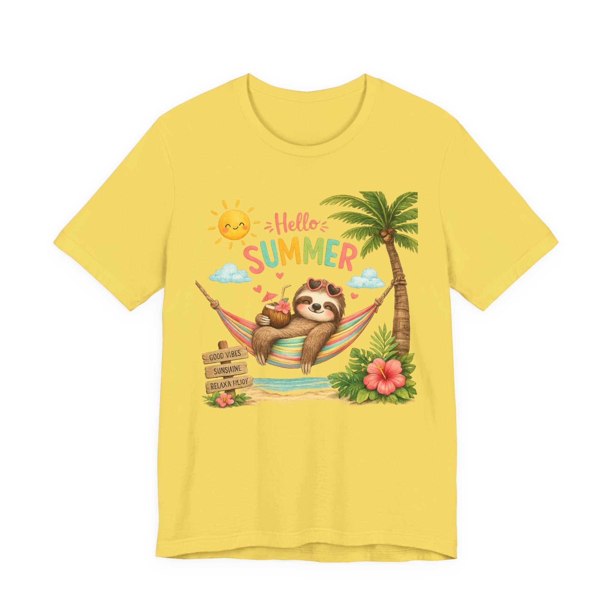 Hello Summer Sloth T-Shirt — Cute Tropical Beach Tee