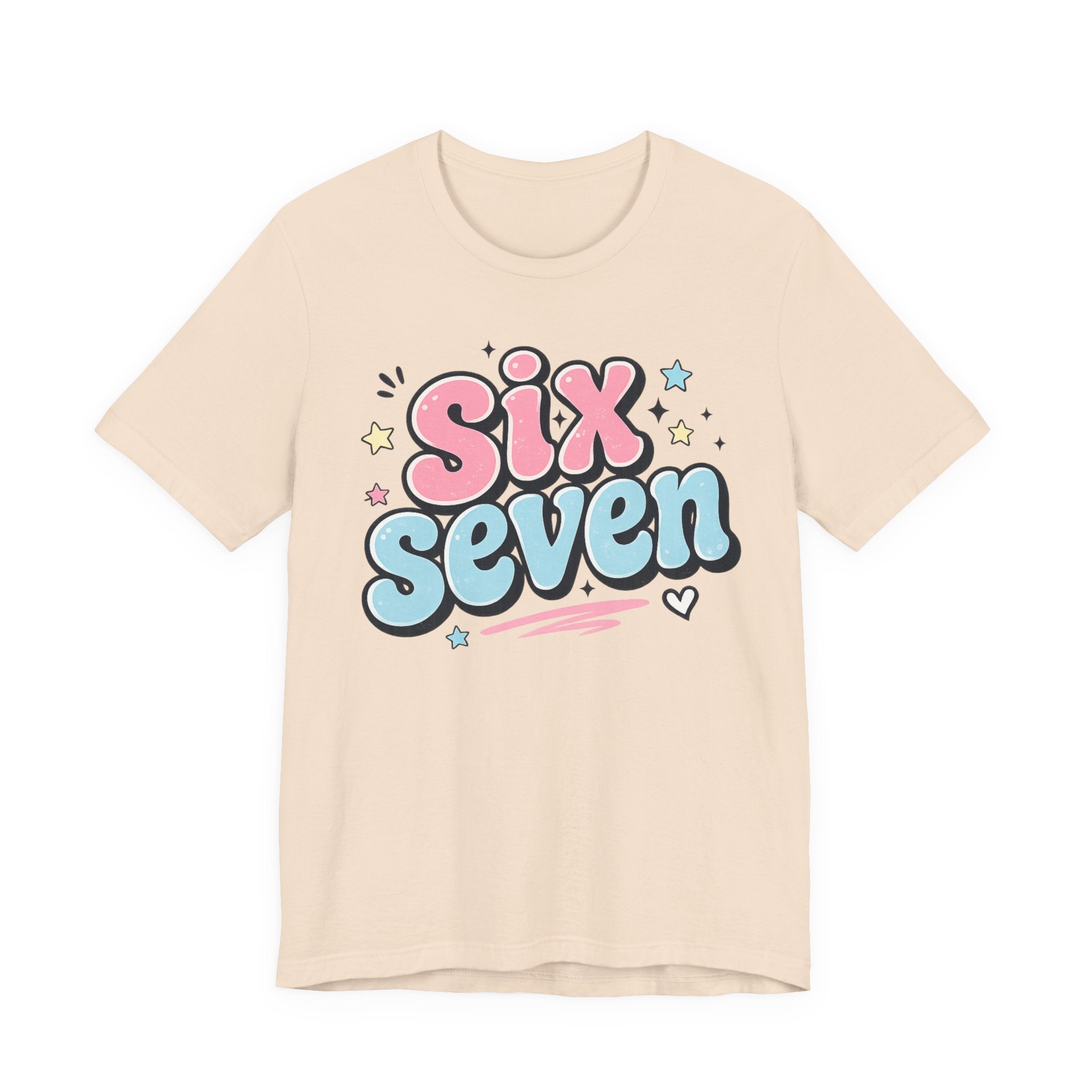 Six Seven Cute Pastel Graphic Tee — Playful Retro Number Shirt