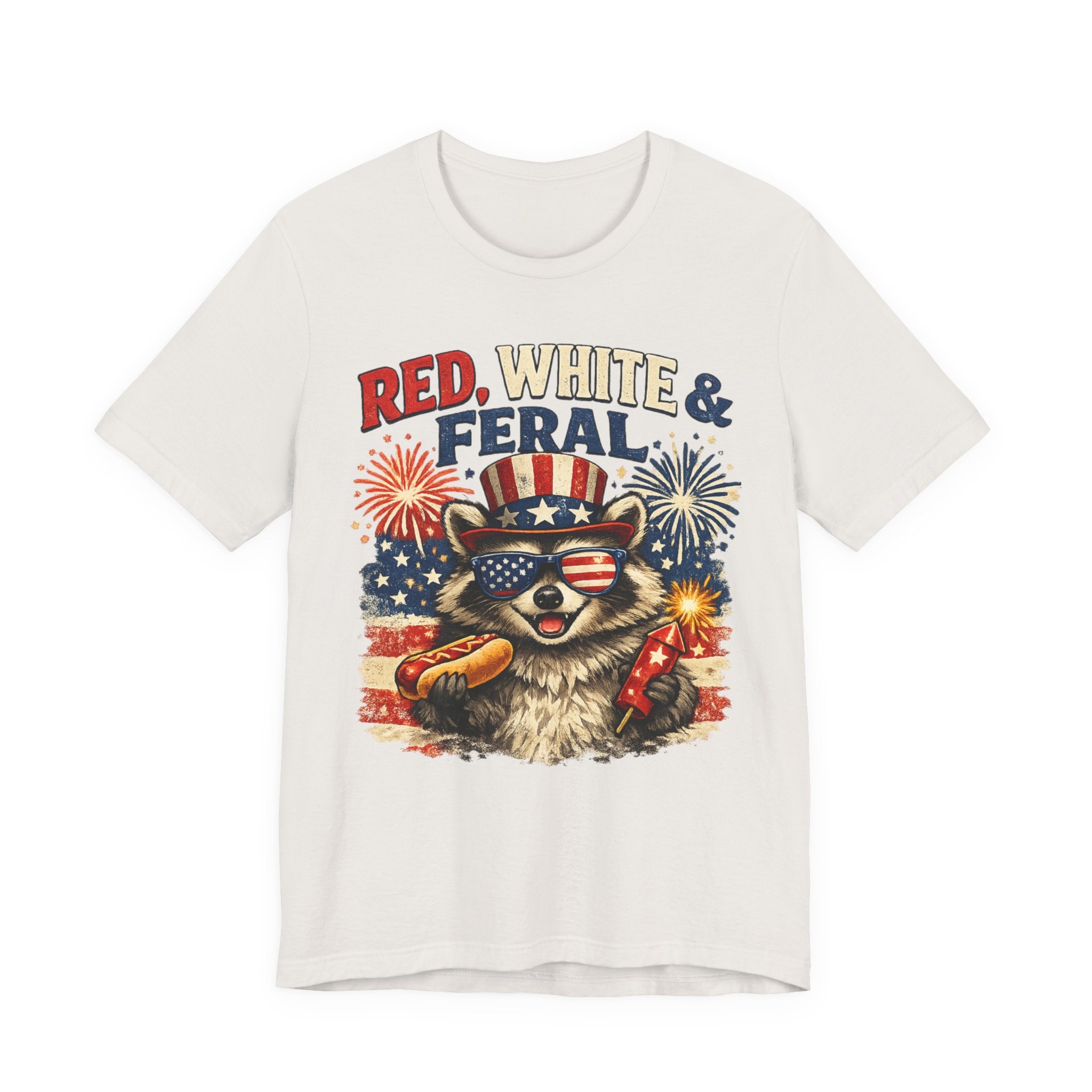Red, White & Feral Tee — Patriotic Raccoon 4th of July T-Shirt