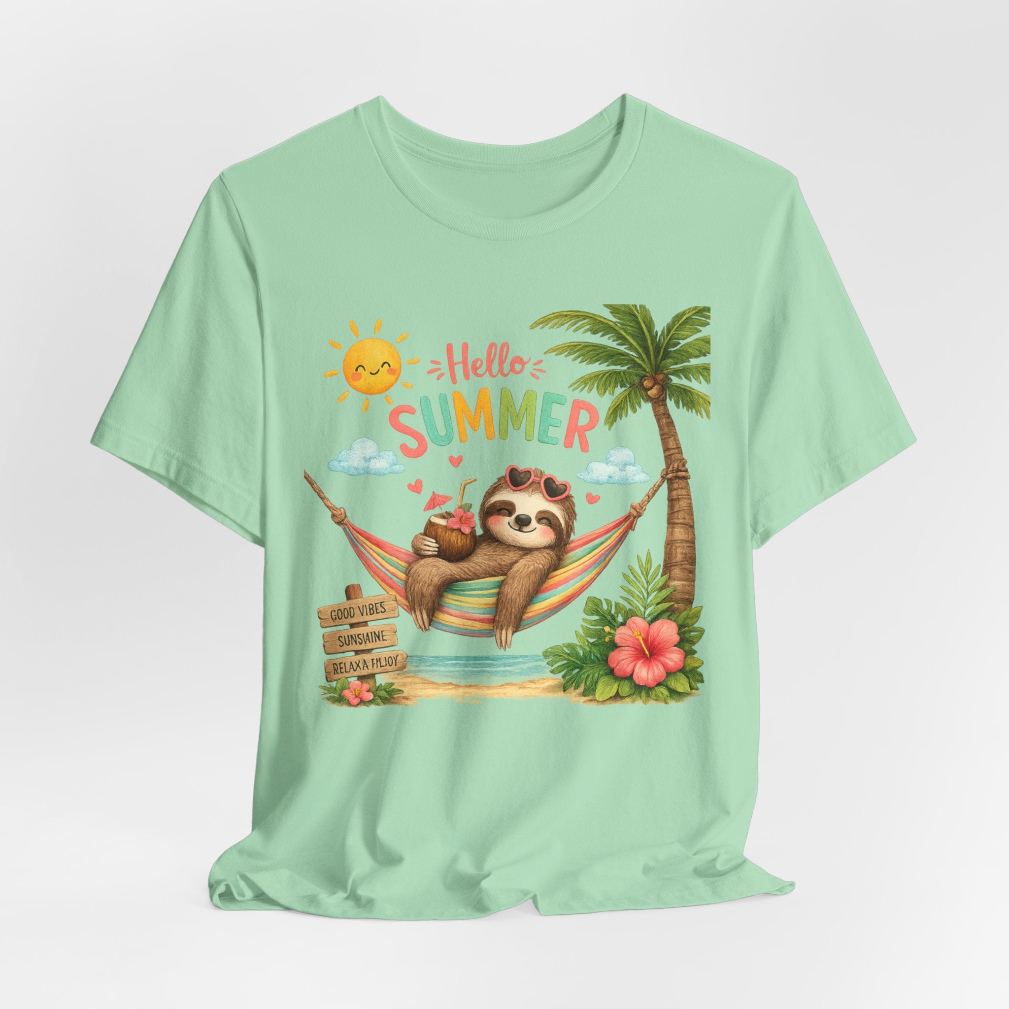 Hello Summer Sloth T-Shirt — Cute Tropical Beach Tee