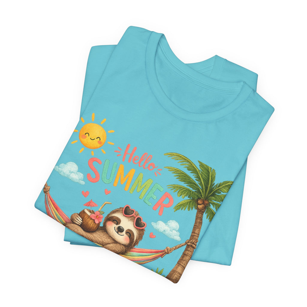 Hello Summer Sloth T-Shirt — Cute Tropical Beach Tee