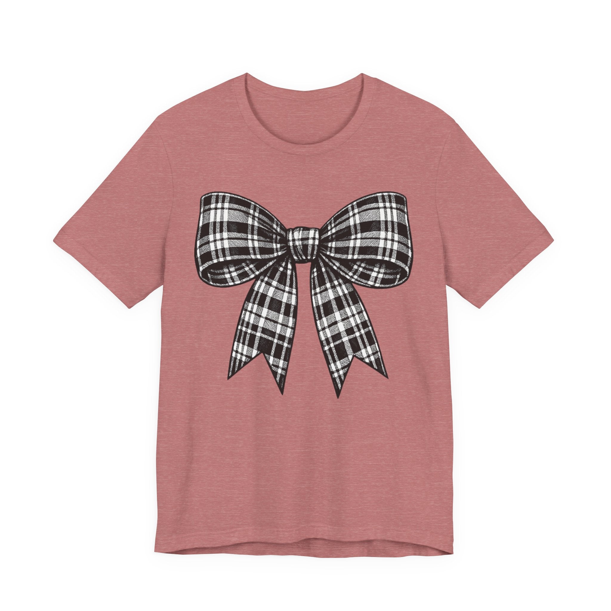 Plaid Bow Graphic Tee — Vintage Black & White Ribbon T-Shirt