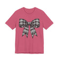 Plaid Bow Graphic Tee — Vintage Black & White Ribbon T-Shirt