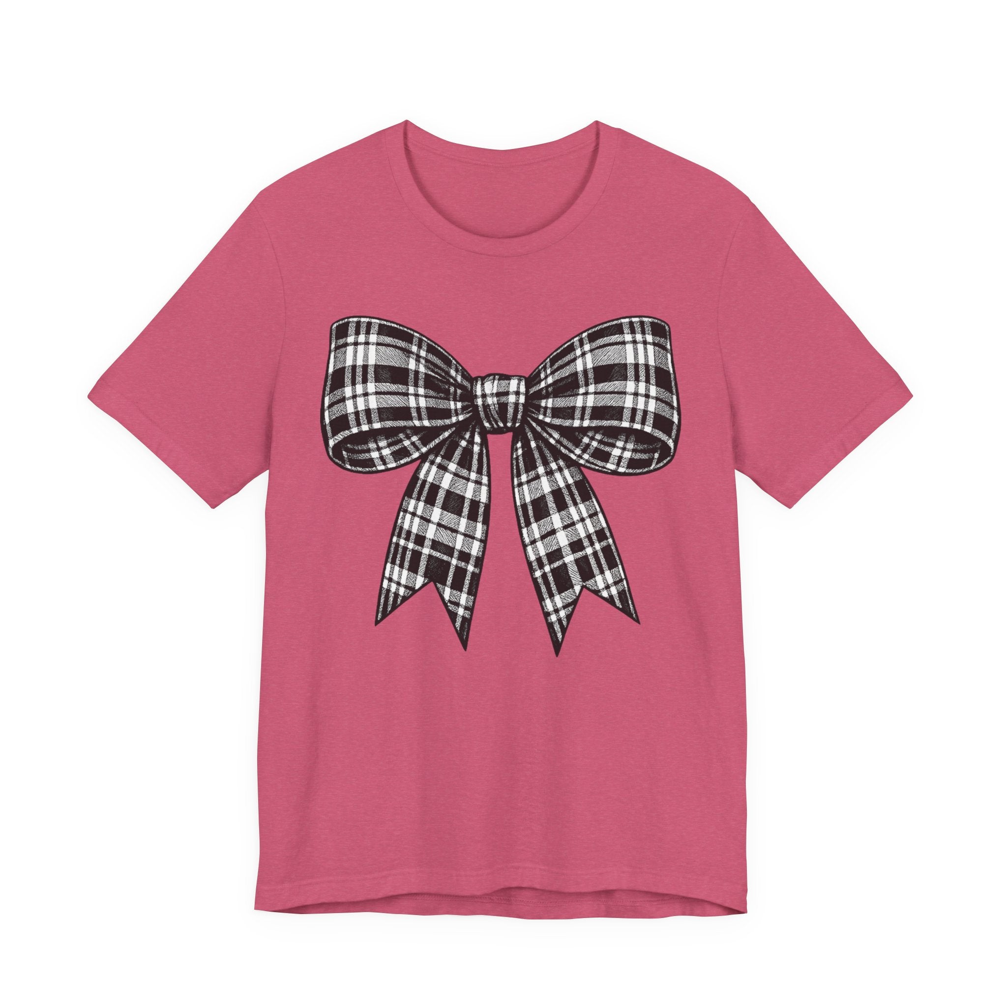 Plaid Bow Graphic Tee — Vintage Black & White Ribbon T-Shirt