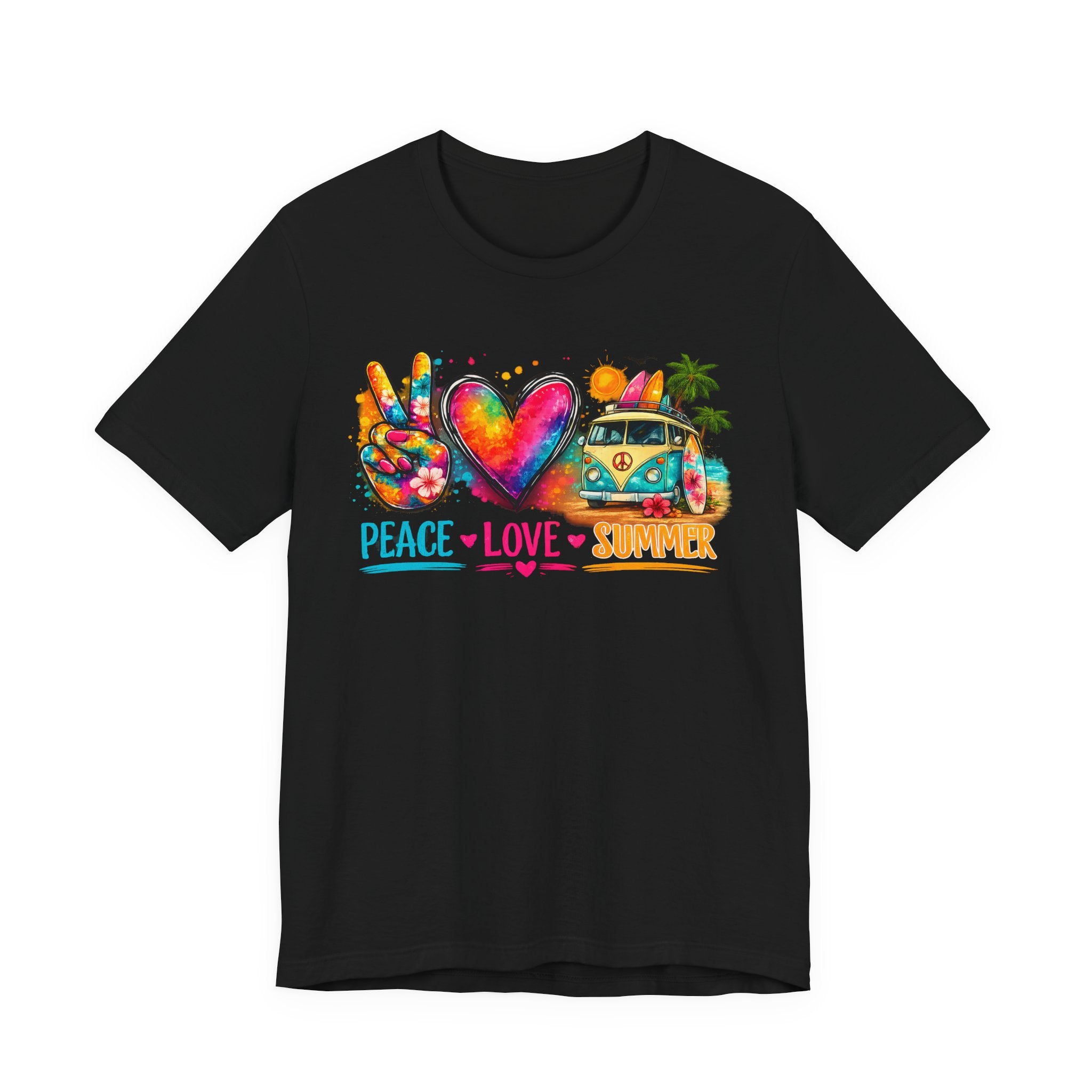 Peace • Love • Summer T-Shirt — Colorful Hippie Van & Peace Sign Tee