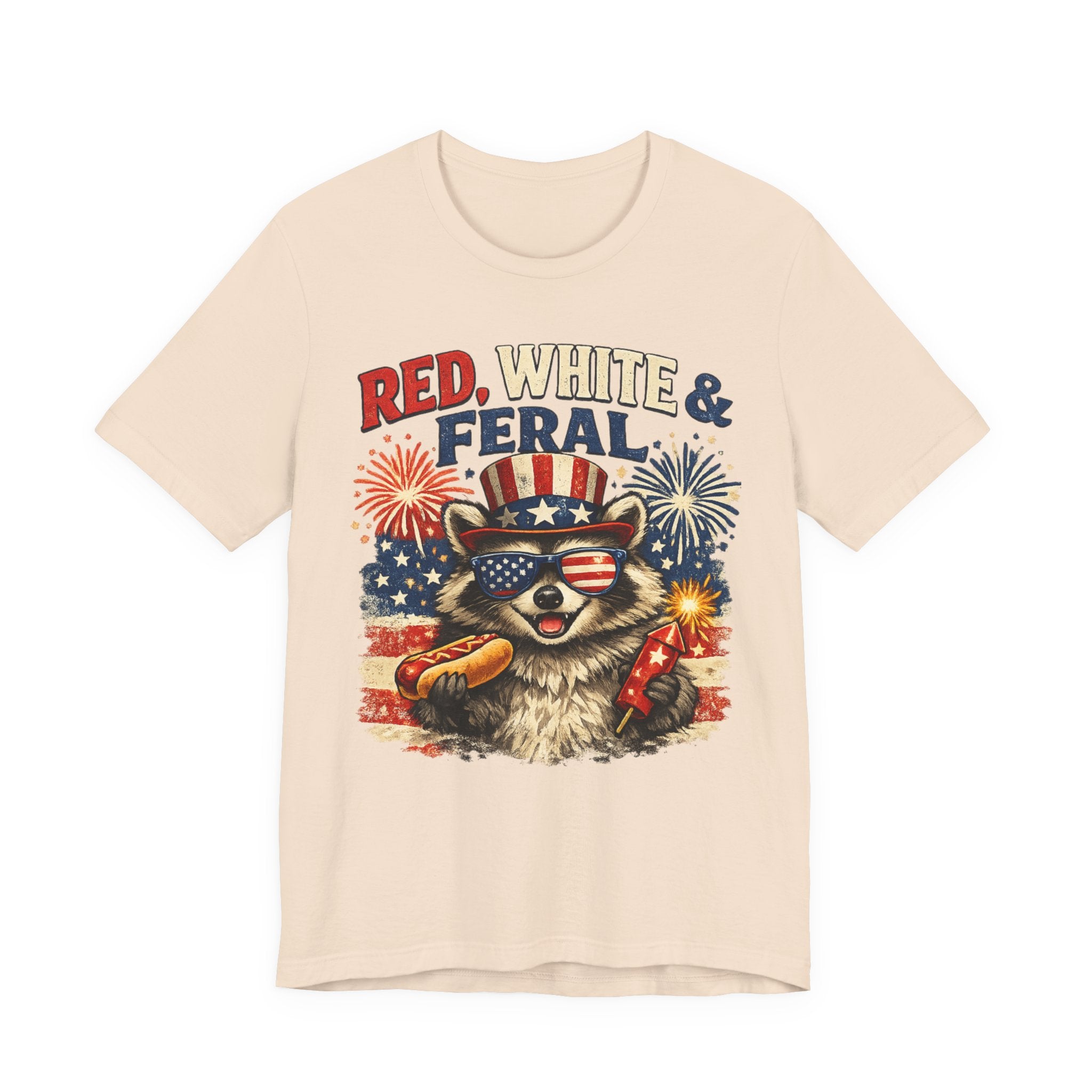 Red, White & Feral Tee — Patriotic Raccoon 4th of July T-Shirt