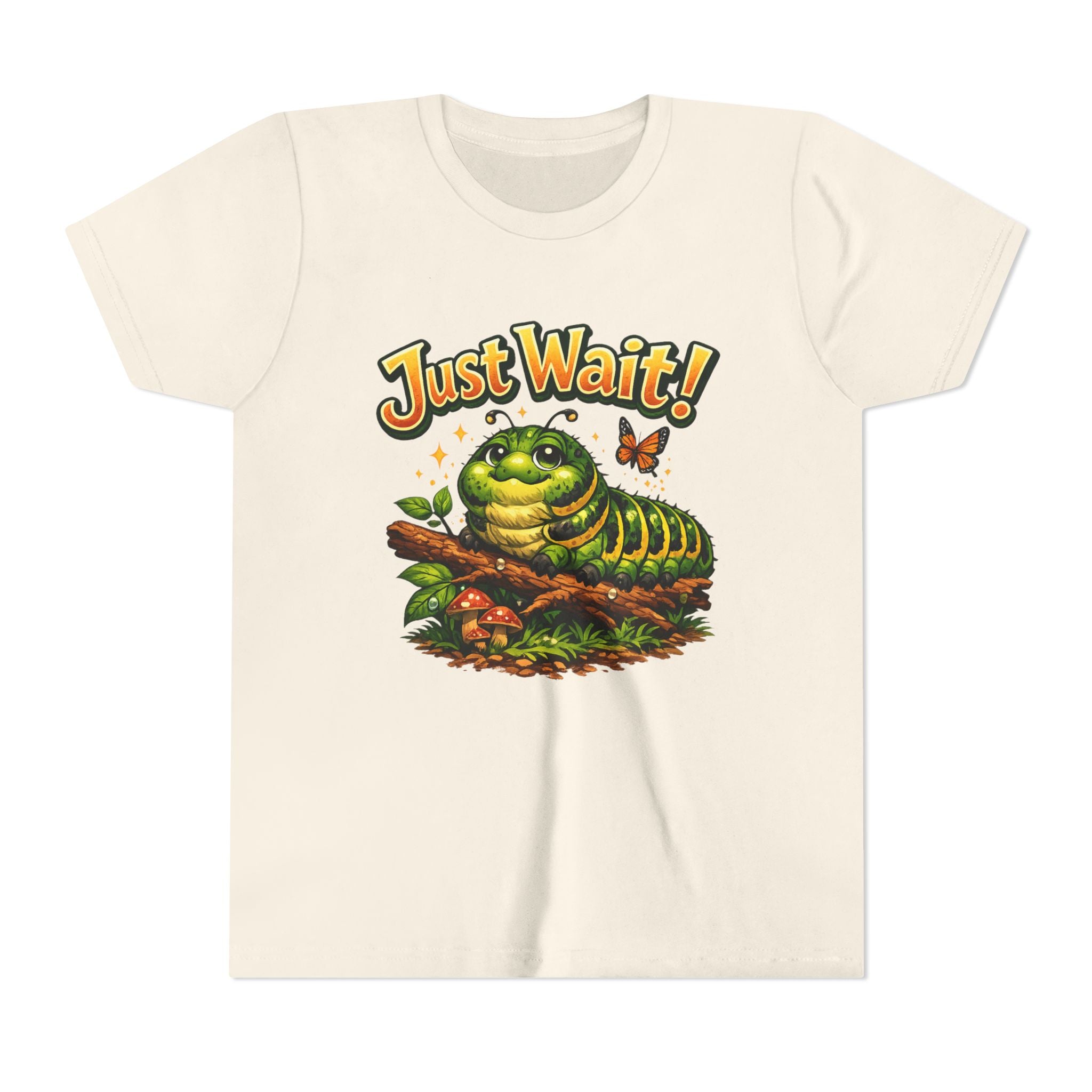 Youth Tee - "Just Wait!" Cute Caterpillar Graphic Kids T-Shirt