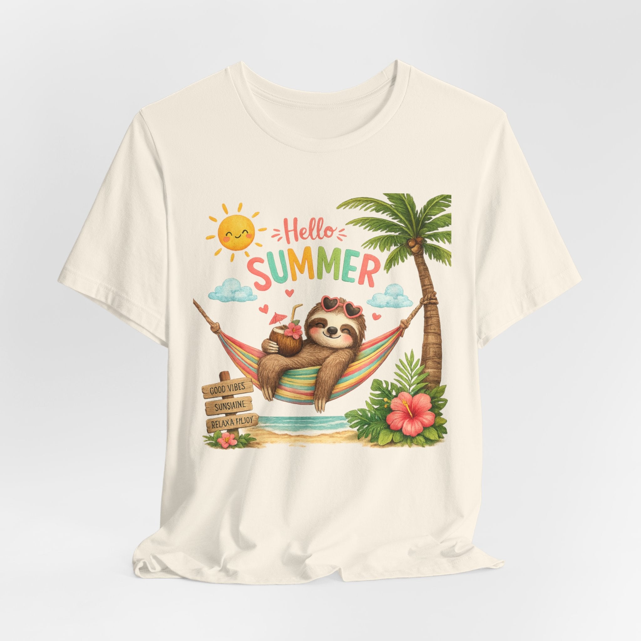 Hello Summer Sloth T-Shirt — Cute Tropical Beach Tee