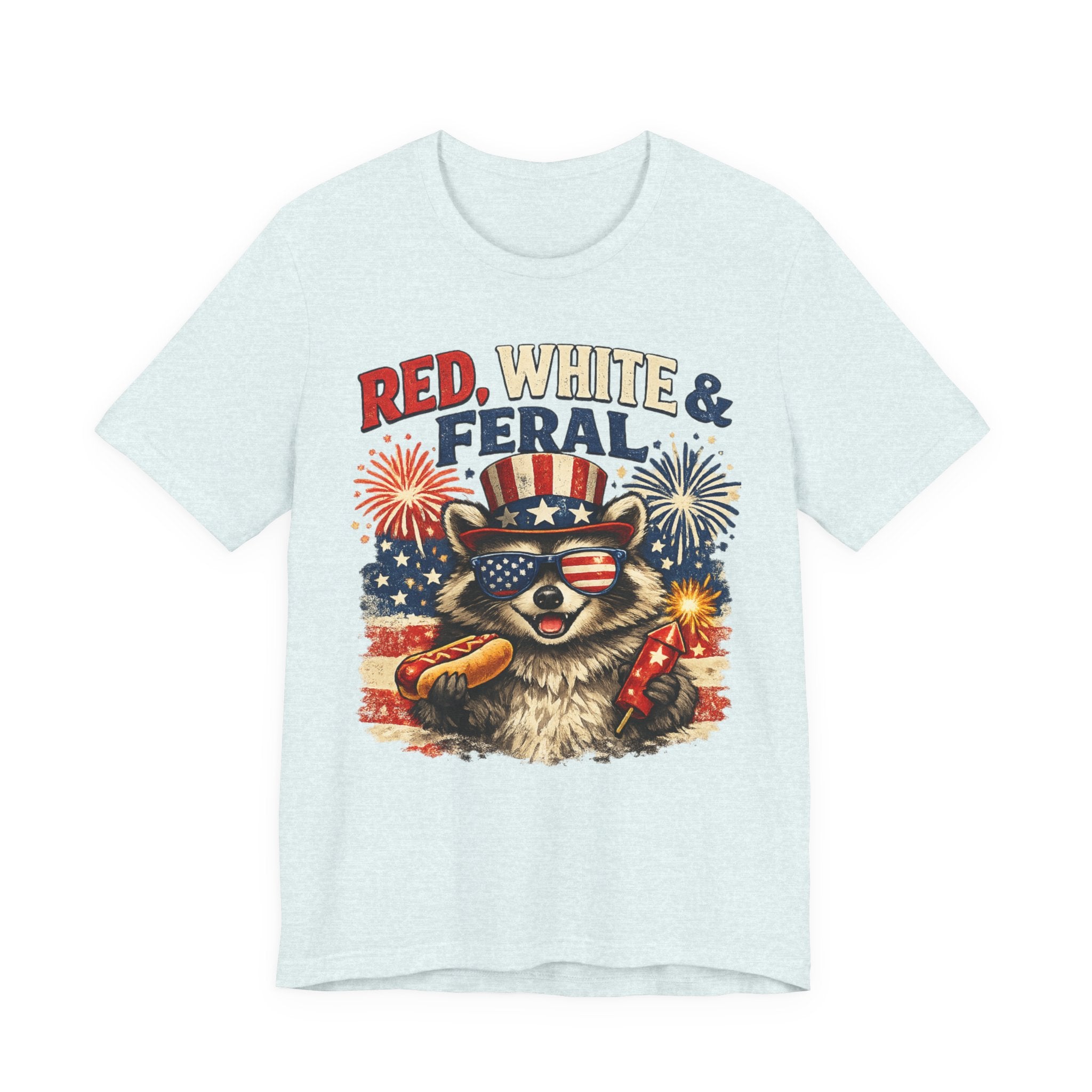 Red, White & Feral Tee — Patriotic Raccoon 4th of July T-Shirt