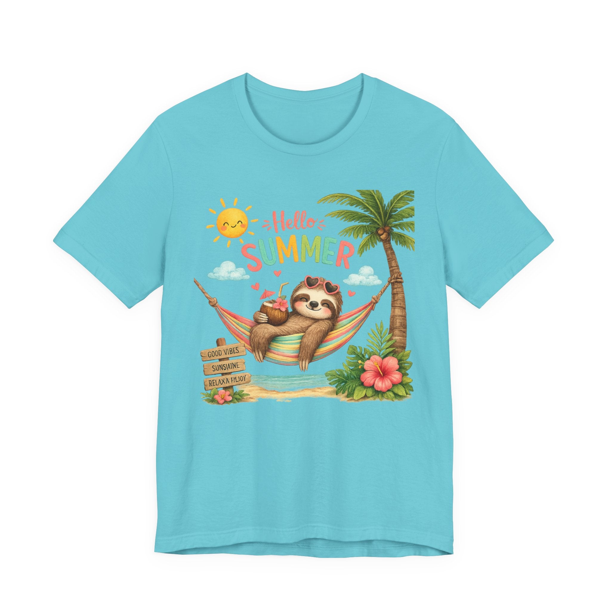 Hello Summer Sloth T-Shirt — Cute Tropical Beach Tee