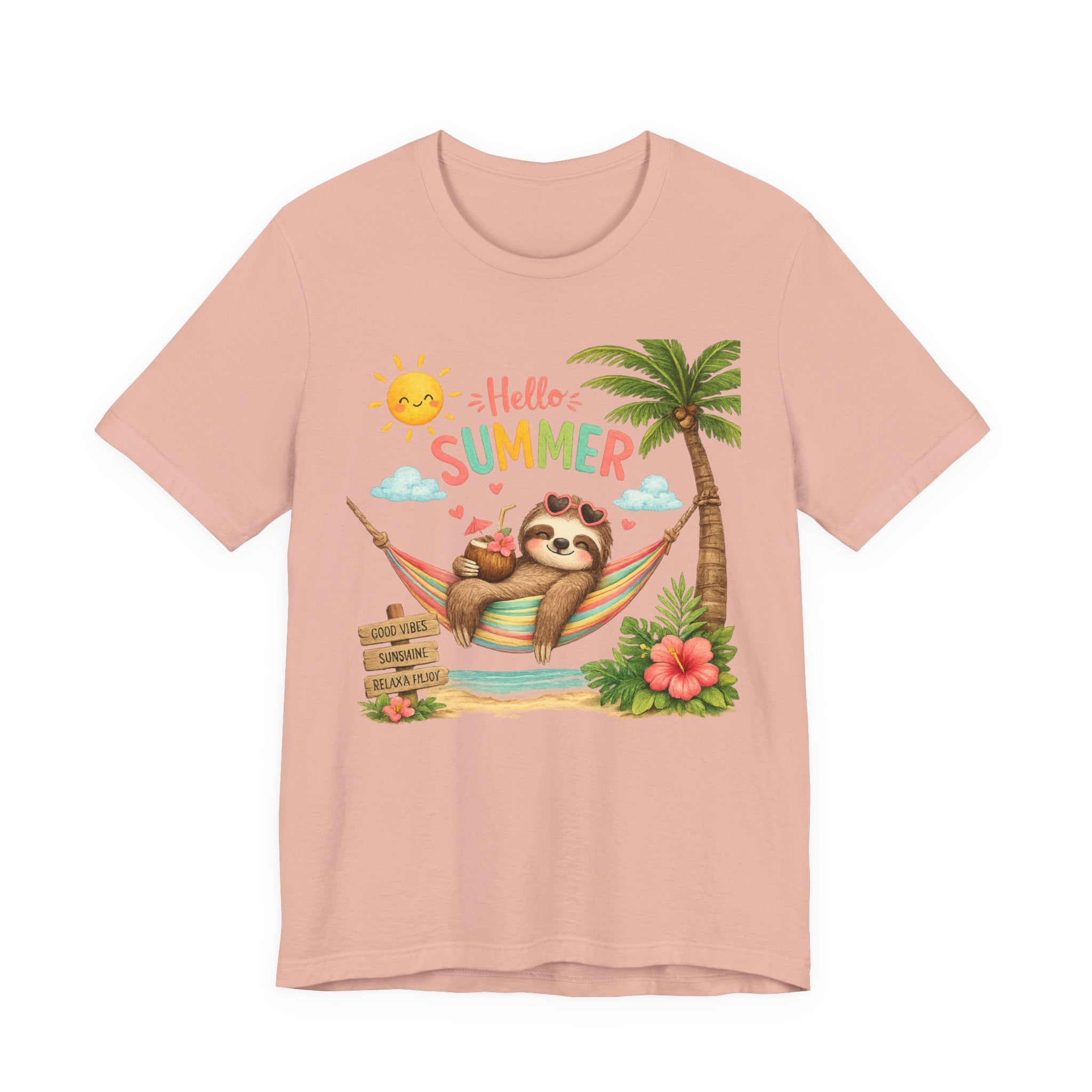Hello Summer Sloth T-Shirt — Cute Tropical Beach Tee