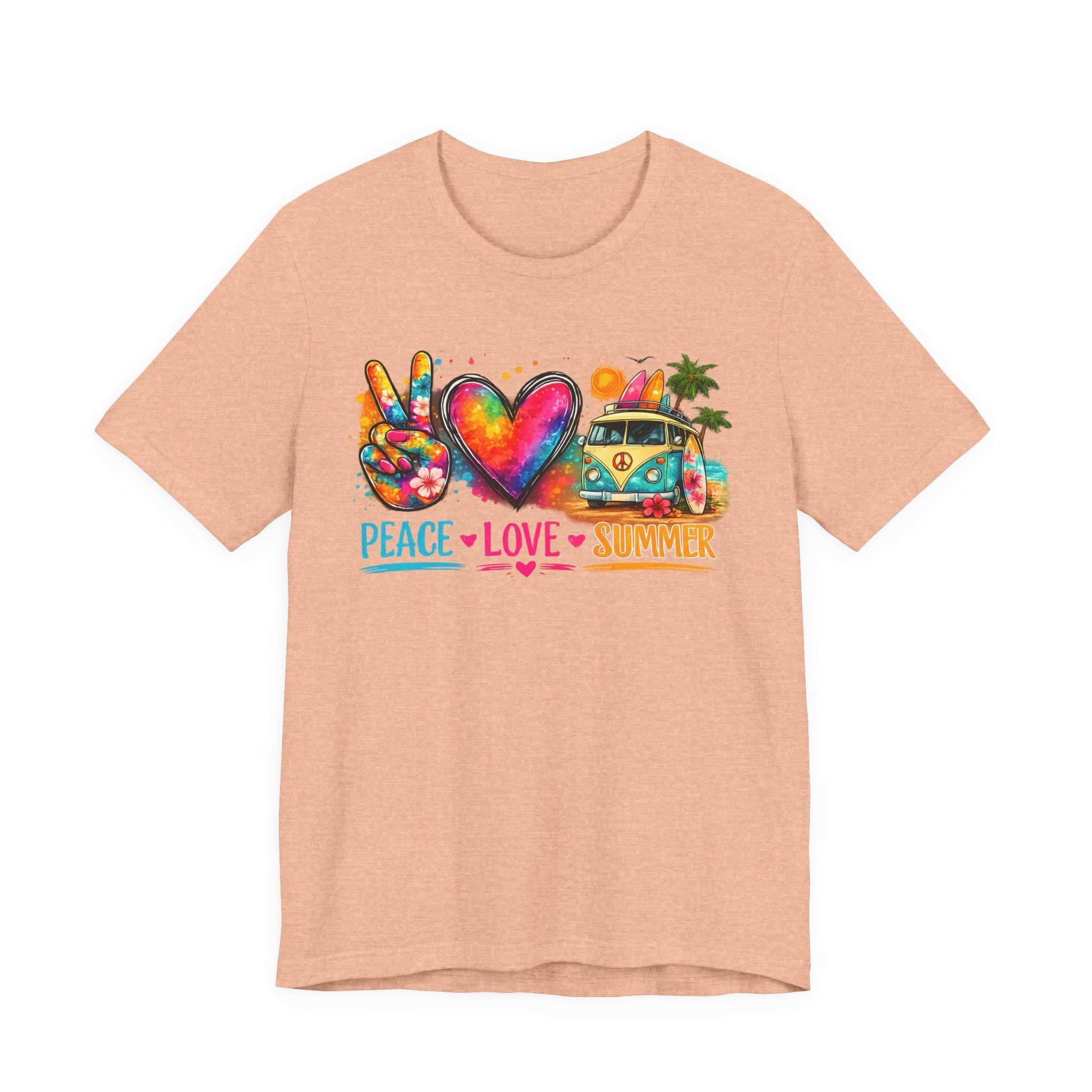 Peace • Love • Summer T-Shirt — Colorful Hippie Van & Peace Sign Tee