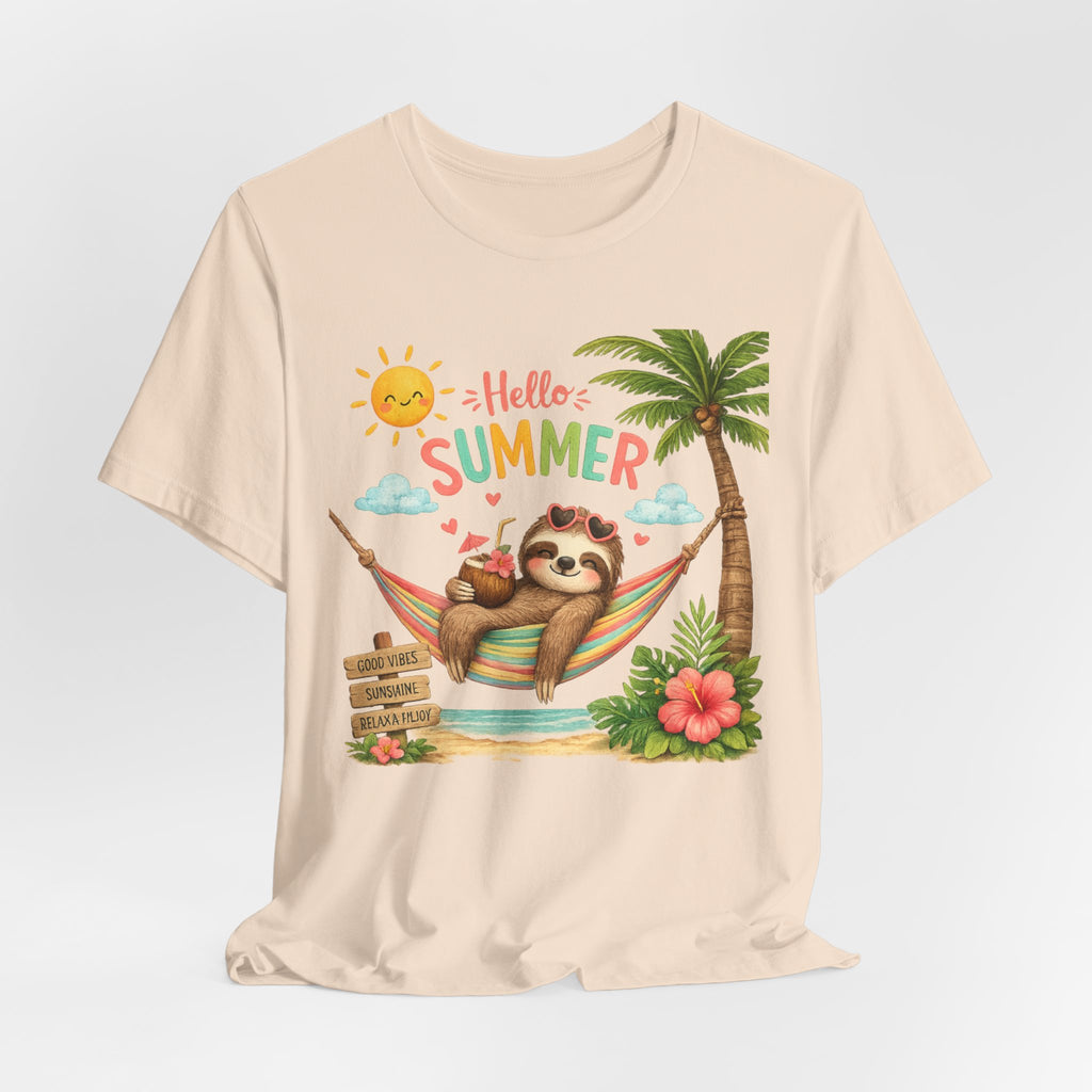 Hello Summer Sloth T-Shirt — Cute Tropical Beach Tee