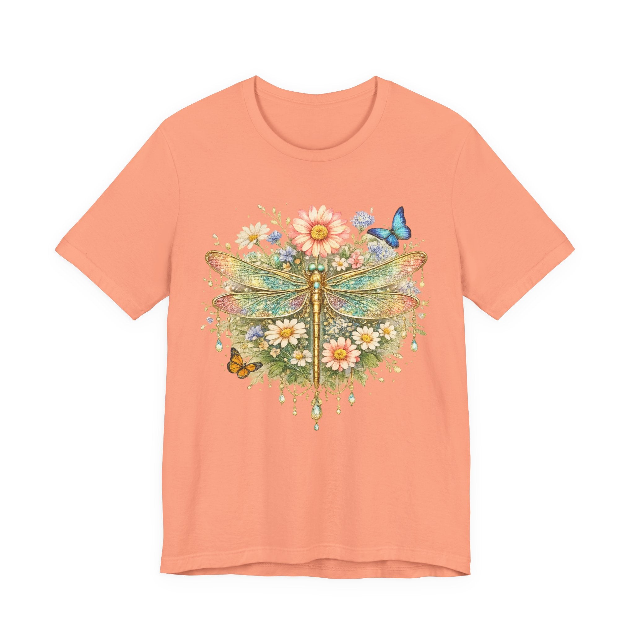 Dragonfly Floral Tee — Vintage Botanical Dragonfly T-Shirt
