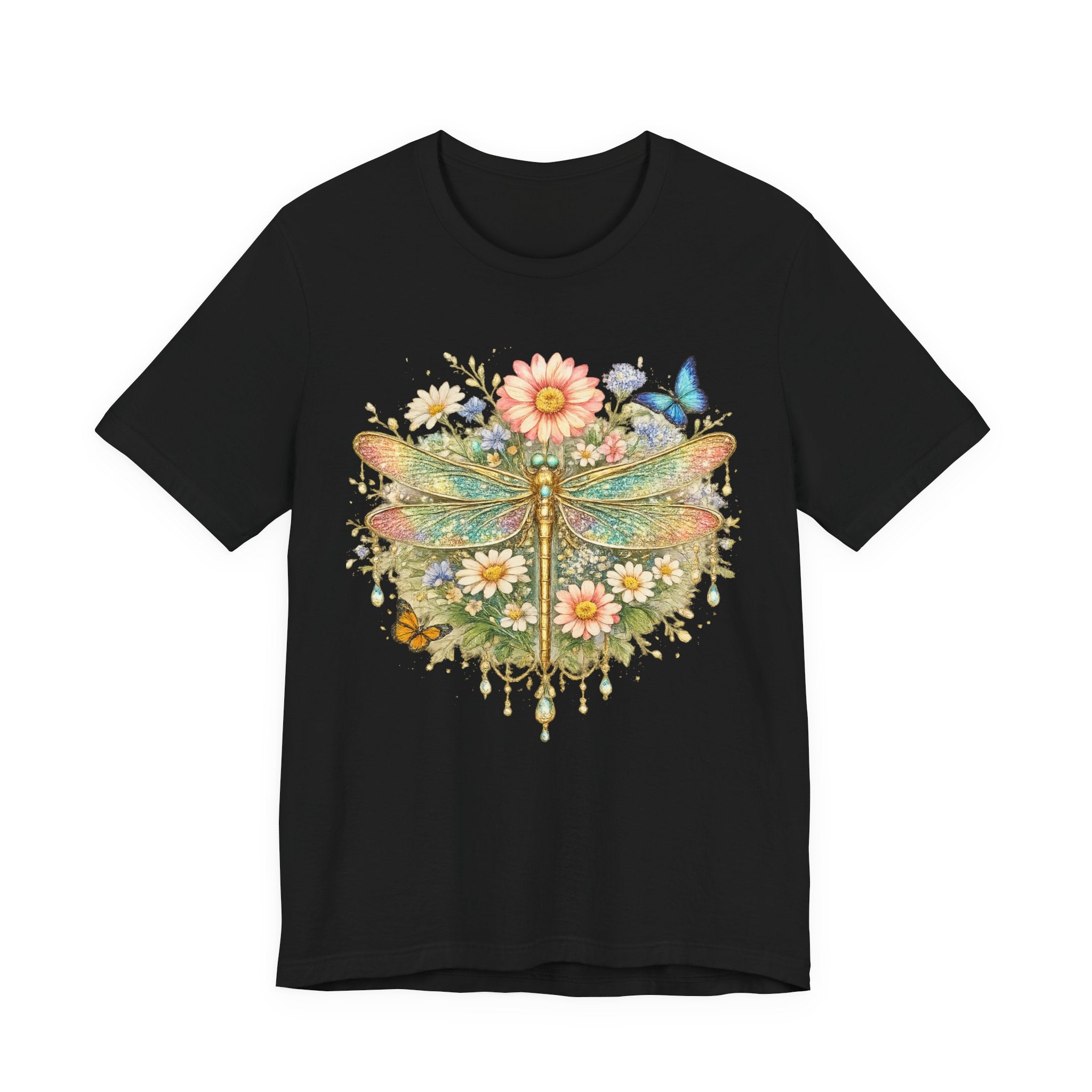 Dragonfly Floral Tee — Vintage Botanical Dragonfly T-Shirt