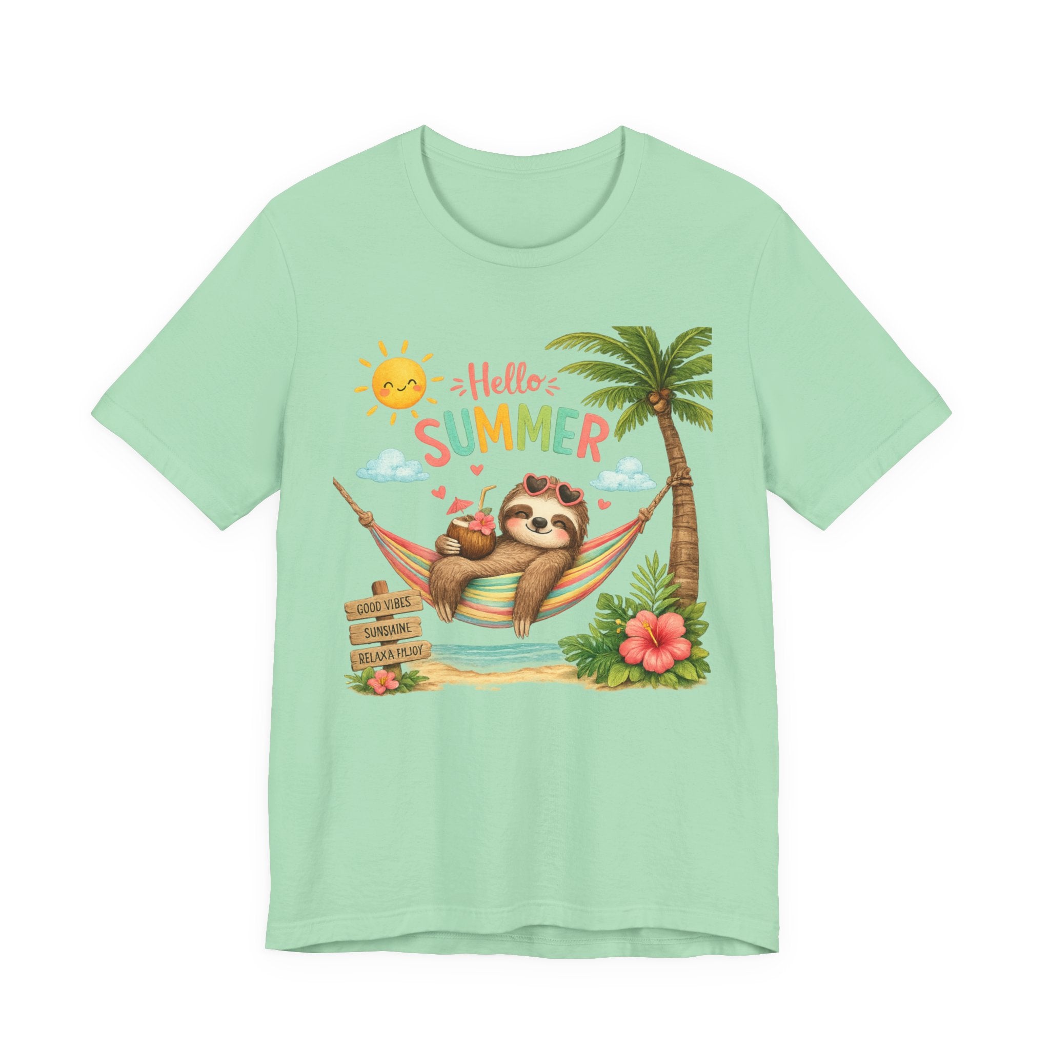 Hello Summer Sloth T-Shirt — Cute Tropical Beach Tee
