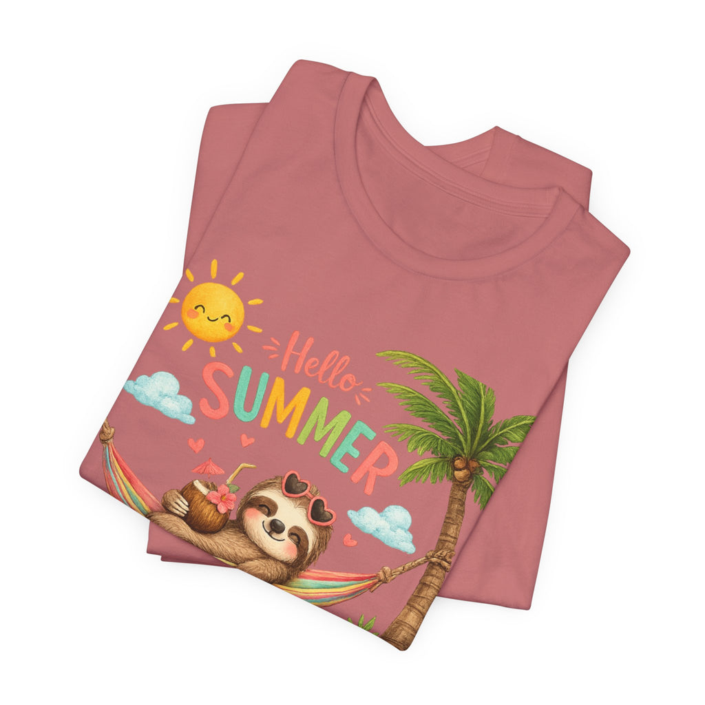 Hello Summer Sloth T-Shirt — Cute Tropical Beach Tee