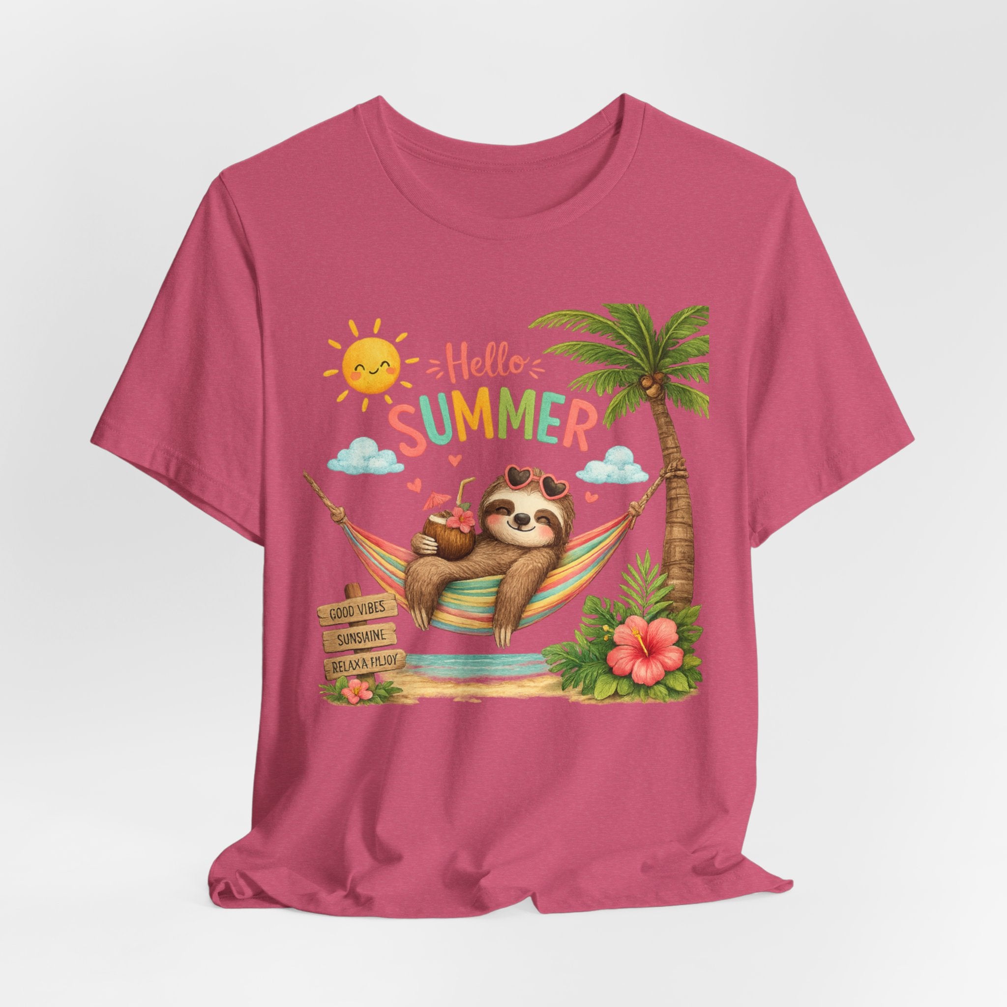 Hello Summer Sloth T-Shirt — Cute Tropical Beach Tee