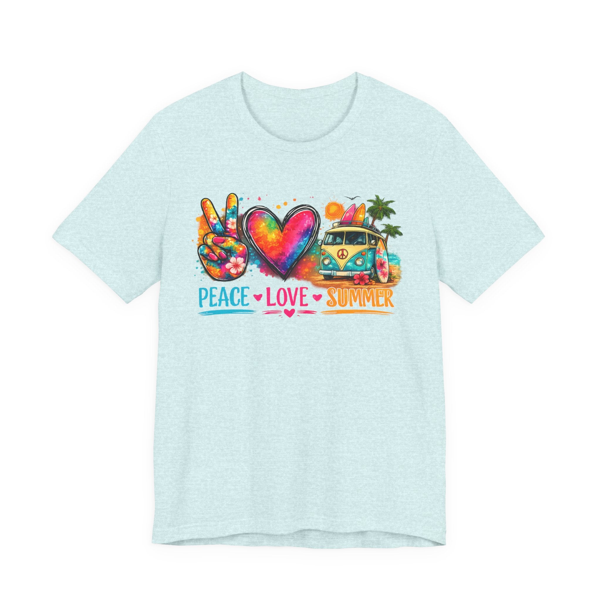 Peace • Love • Summer T-Shirt — Colorful Hippie Van & Peace Sign Tee