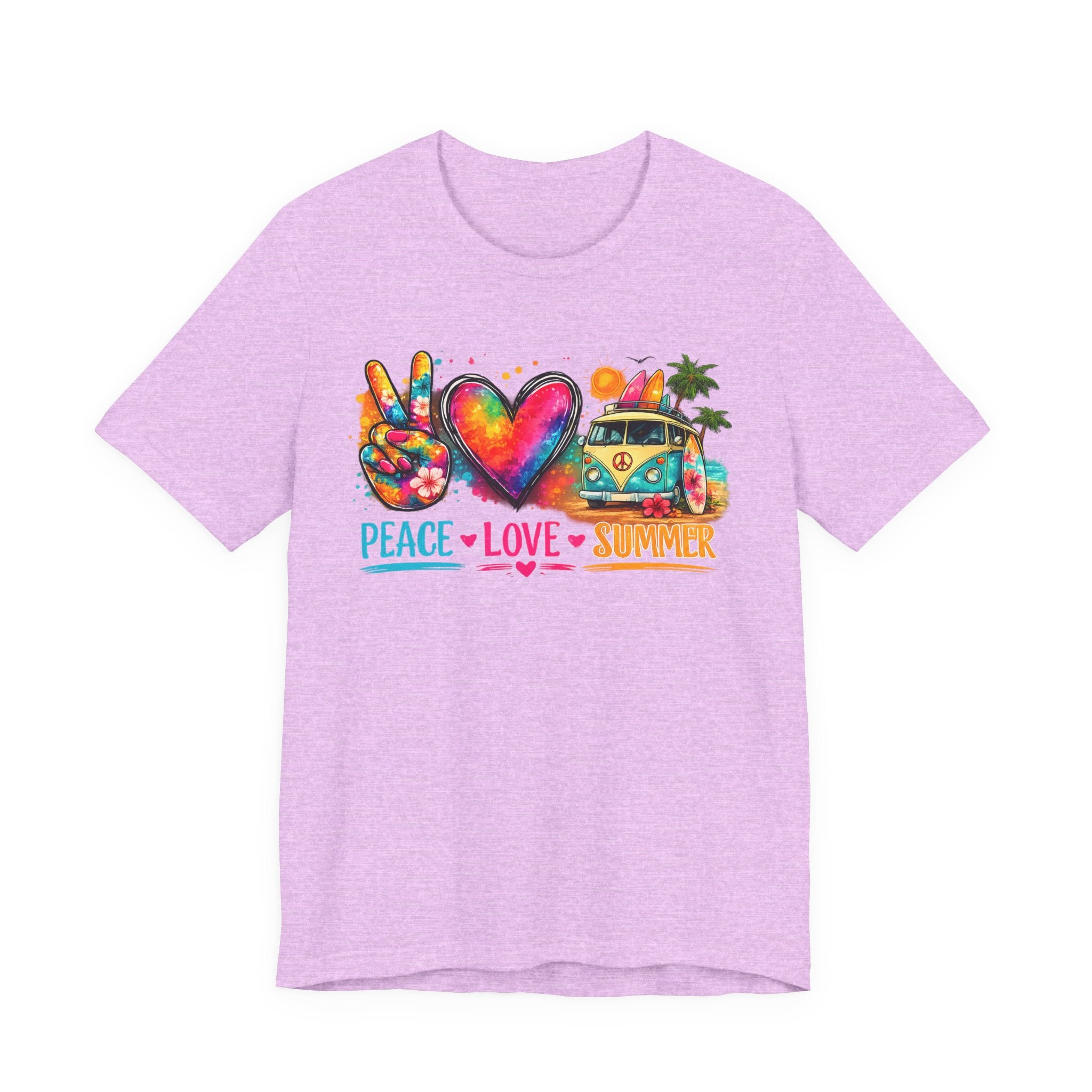 Peace • Love • Summer T-Shirt — Colorful Hippie Van & Peace Sign Tee