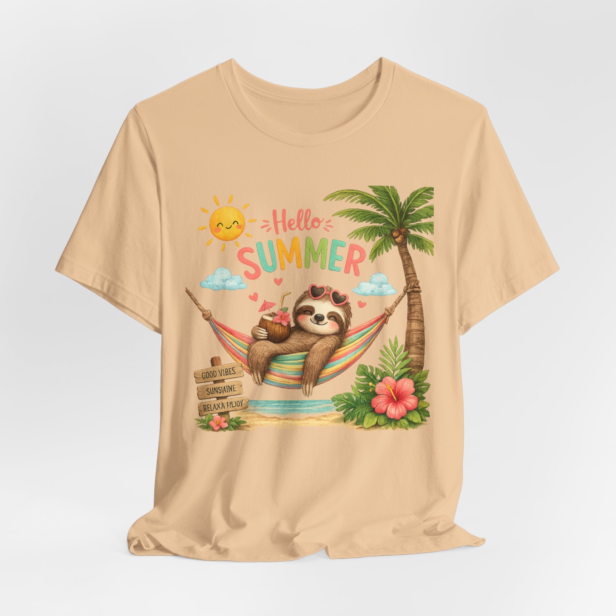 Hello Summer Sloth T-Shirt — Cute Tropical Beach Tee