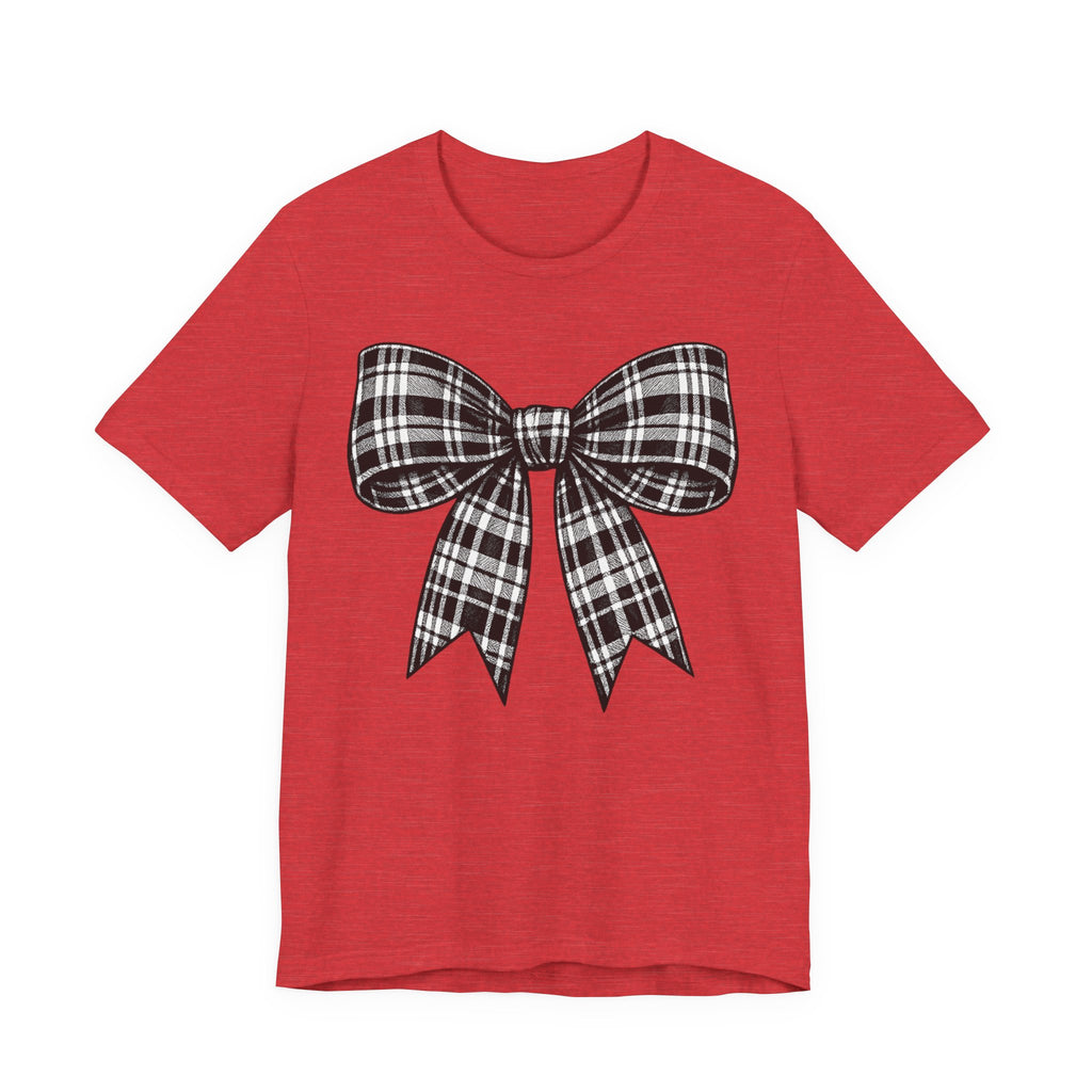 Plaid Bow Graphic Tee — Vintage Black & White Ribbon T-Shirt