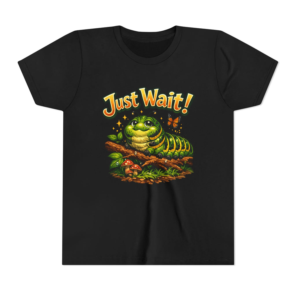 Youth Tee - "Just Wait!" Cute Caterpillar Graphic Kids T-Shirt