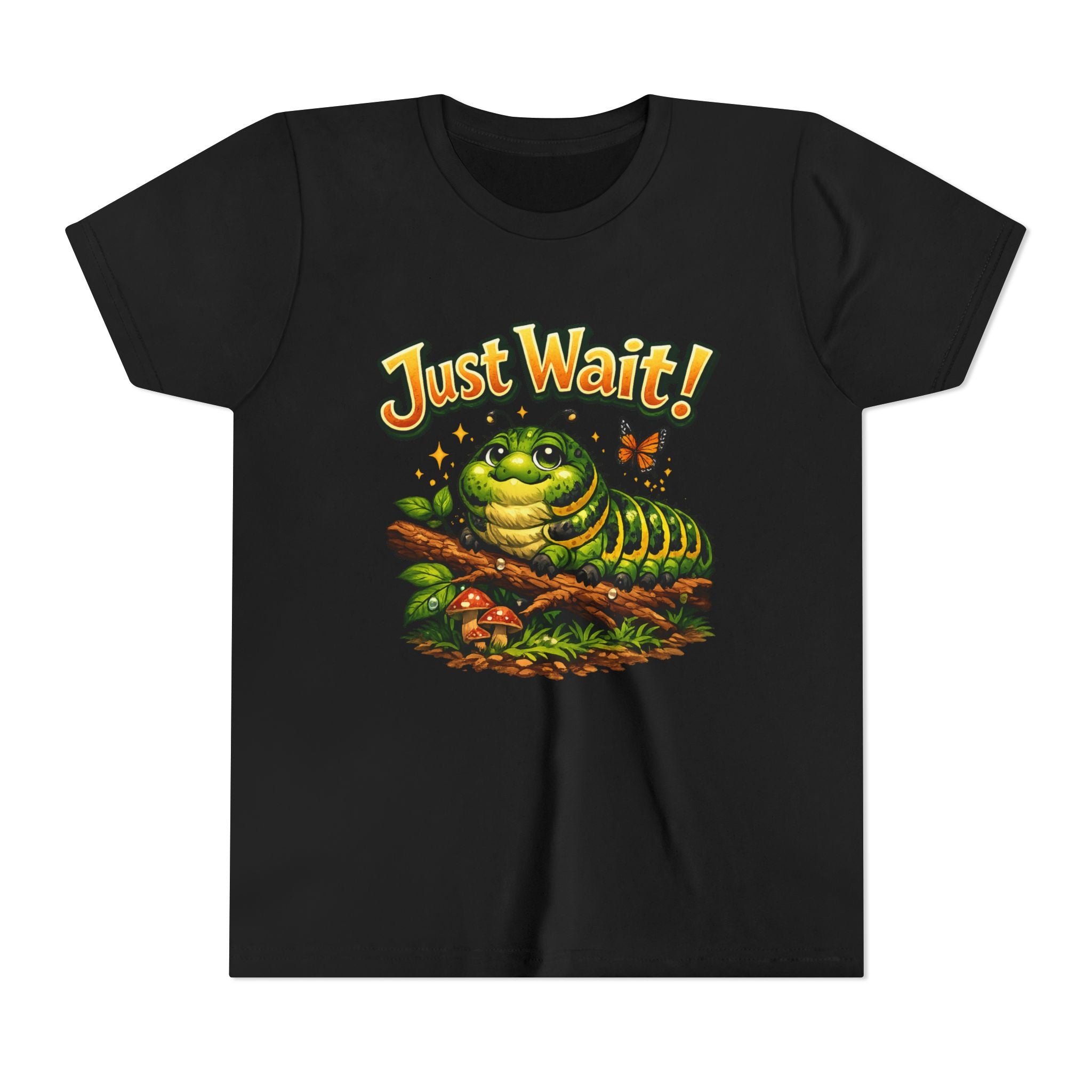 Youth Tee - "Just Wait!" Cute Caterpillar Graphic Kids T-Shirt