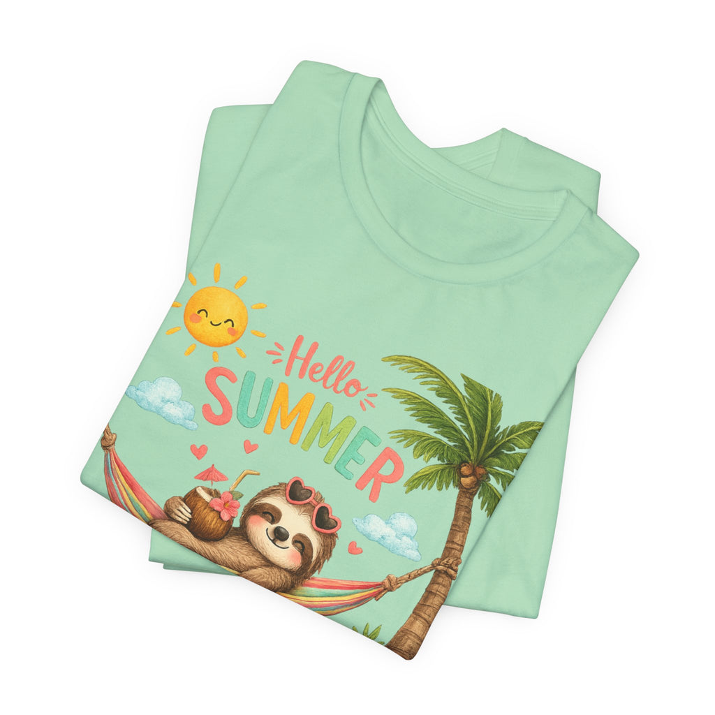 Hello Summer Sloth T-Shirt — Cute Tropical Beach Tee