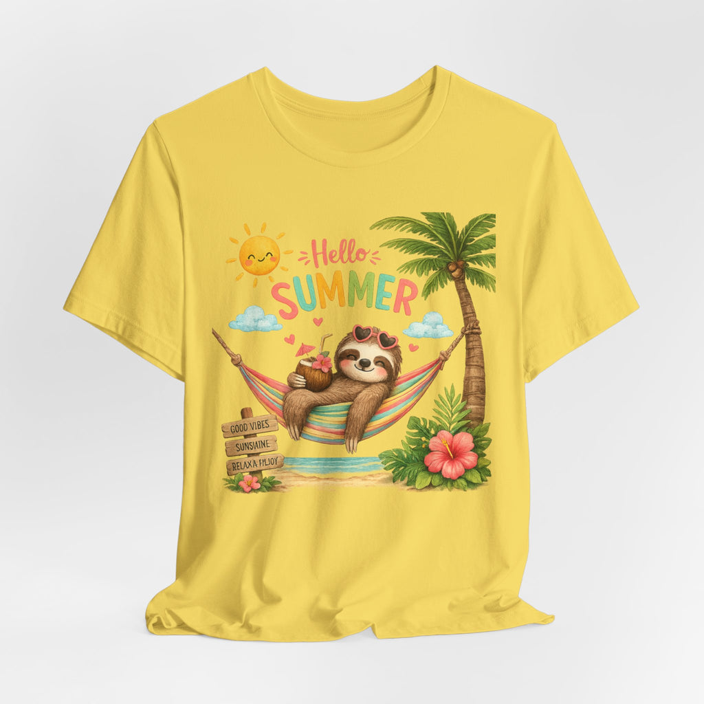 Hello Summer Sloth T-Shirt — Cute Tropical Beach Tee