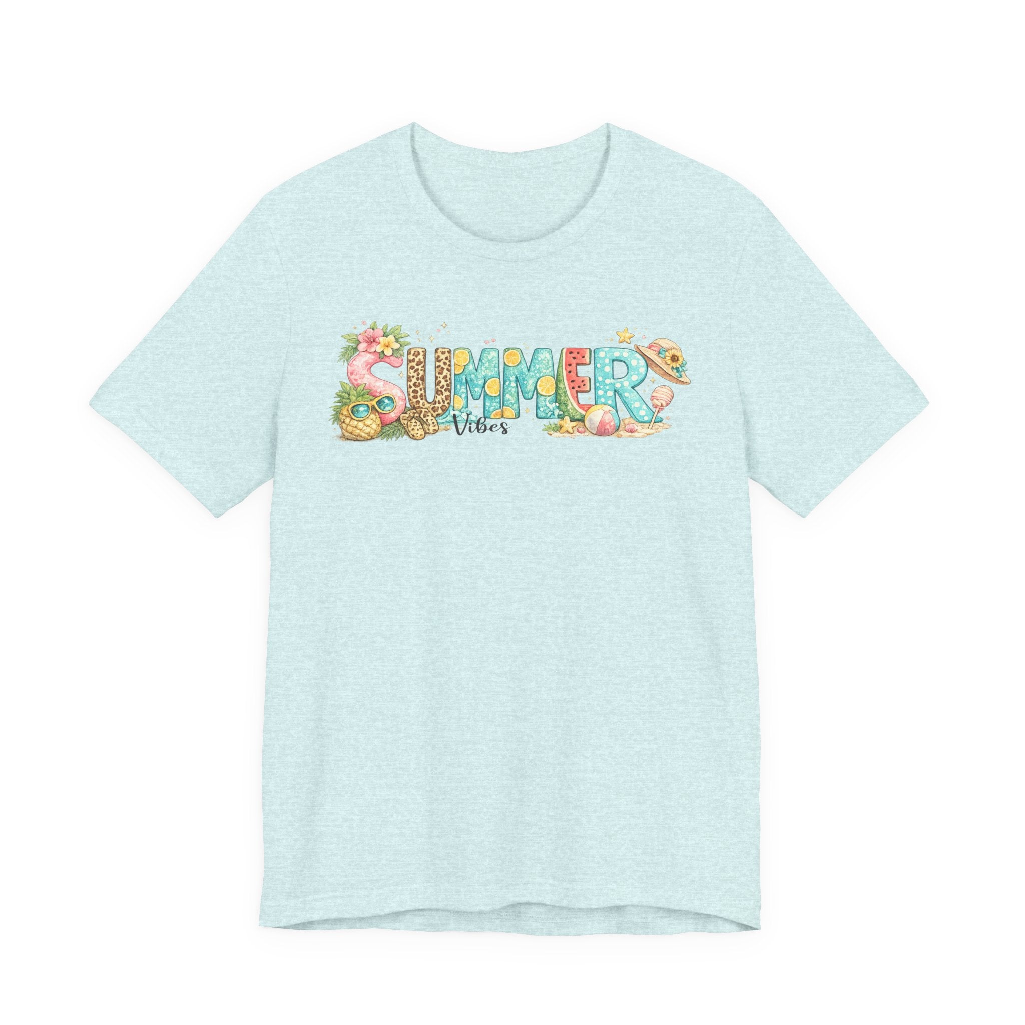 Summer Vibes Graphic Tee - 'Summer' Floral Beach Design