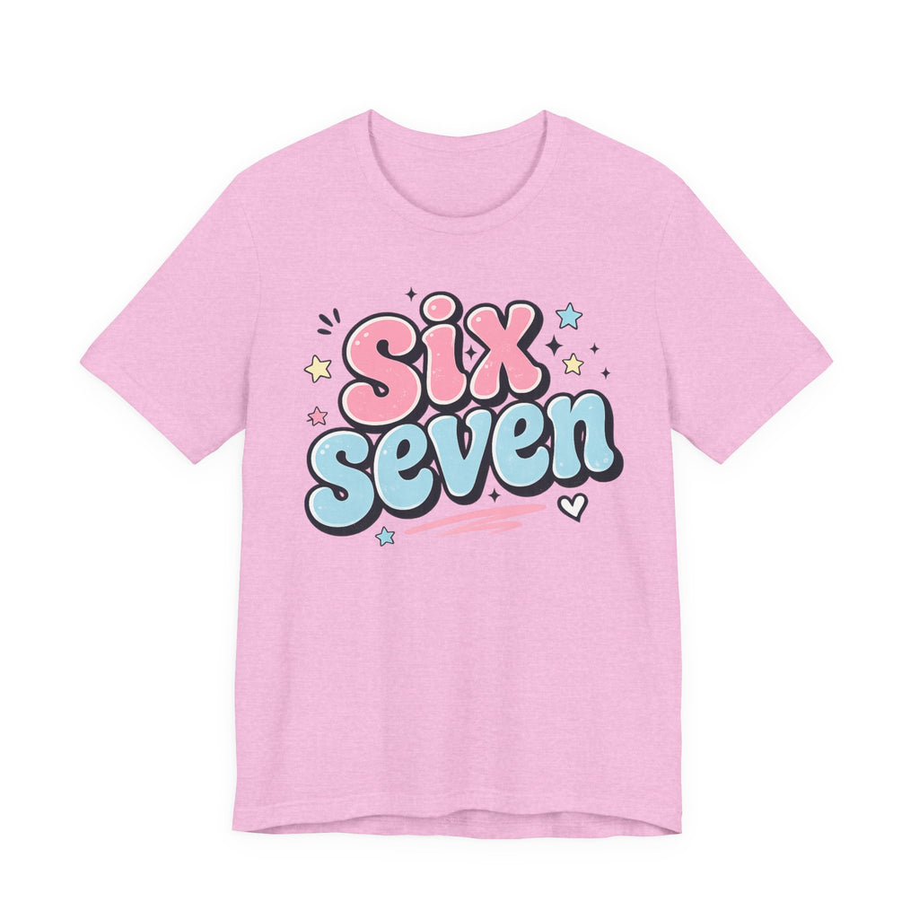 Six Seven Cute Pastel Graphic Tee — Playful Retro Number Shirt