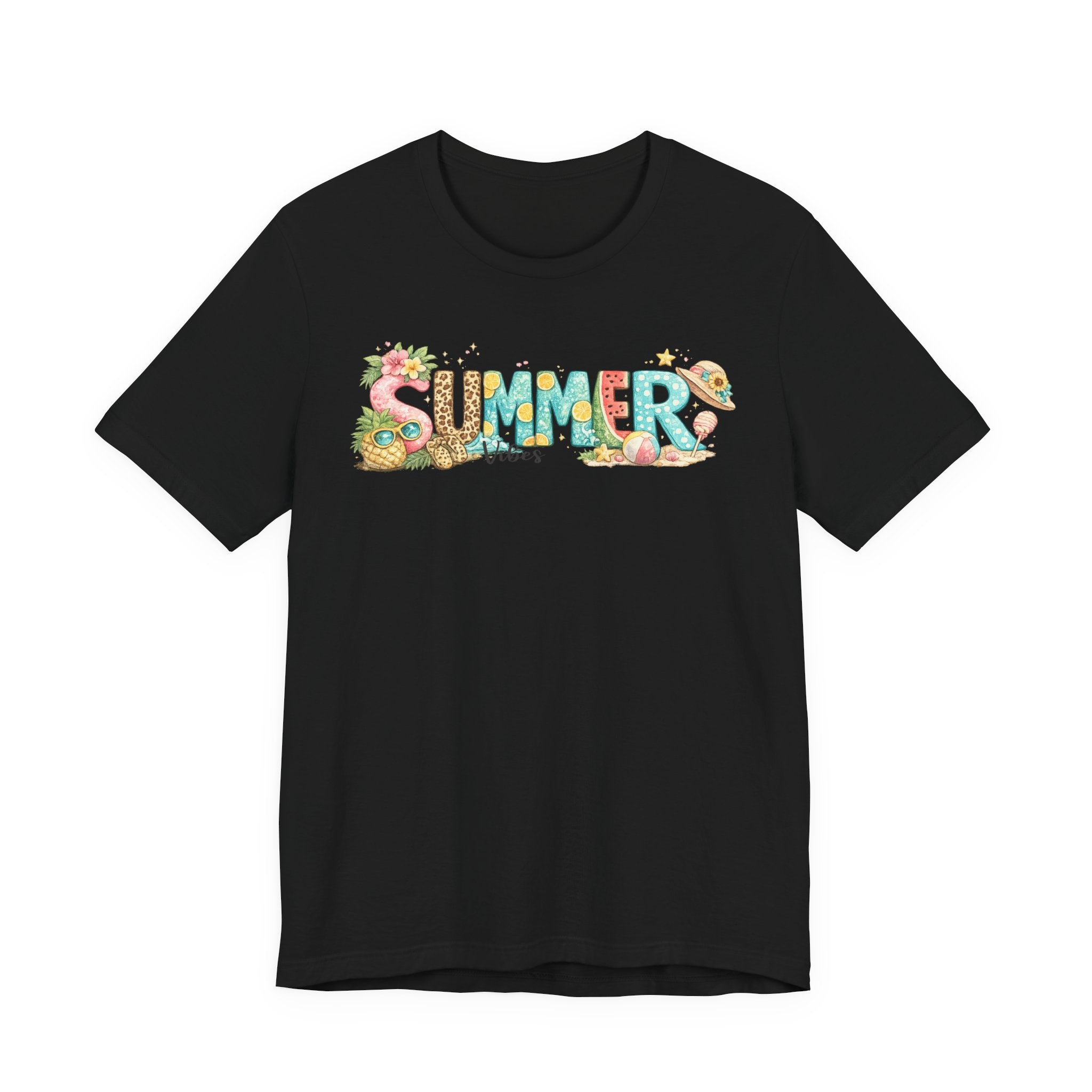 Summer Vibes Graphic Tee - 'Summer' Floral Beach Design