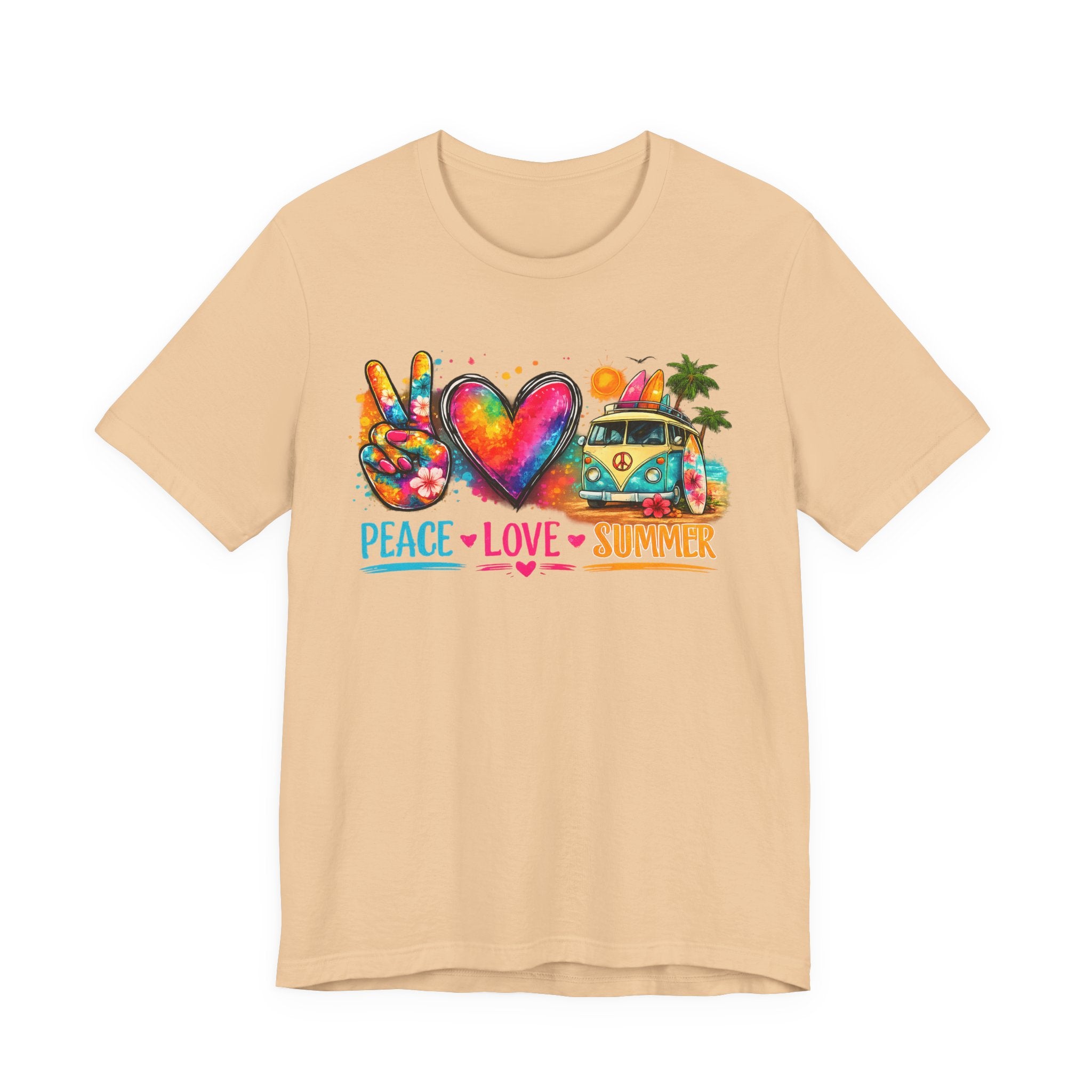 Peace • Love • Summer T-Shirt — Colorful Hippie Van & Peace Sign Tee