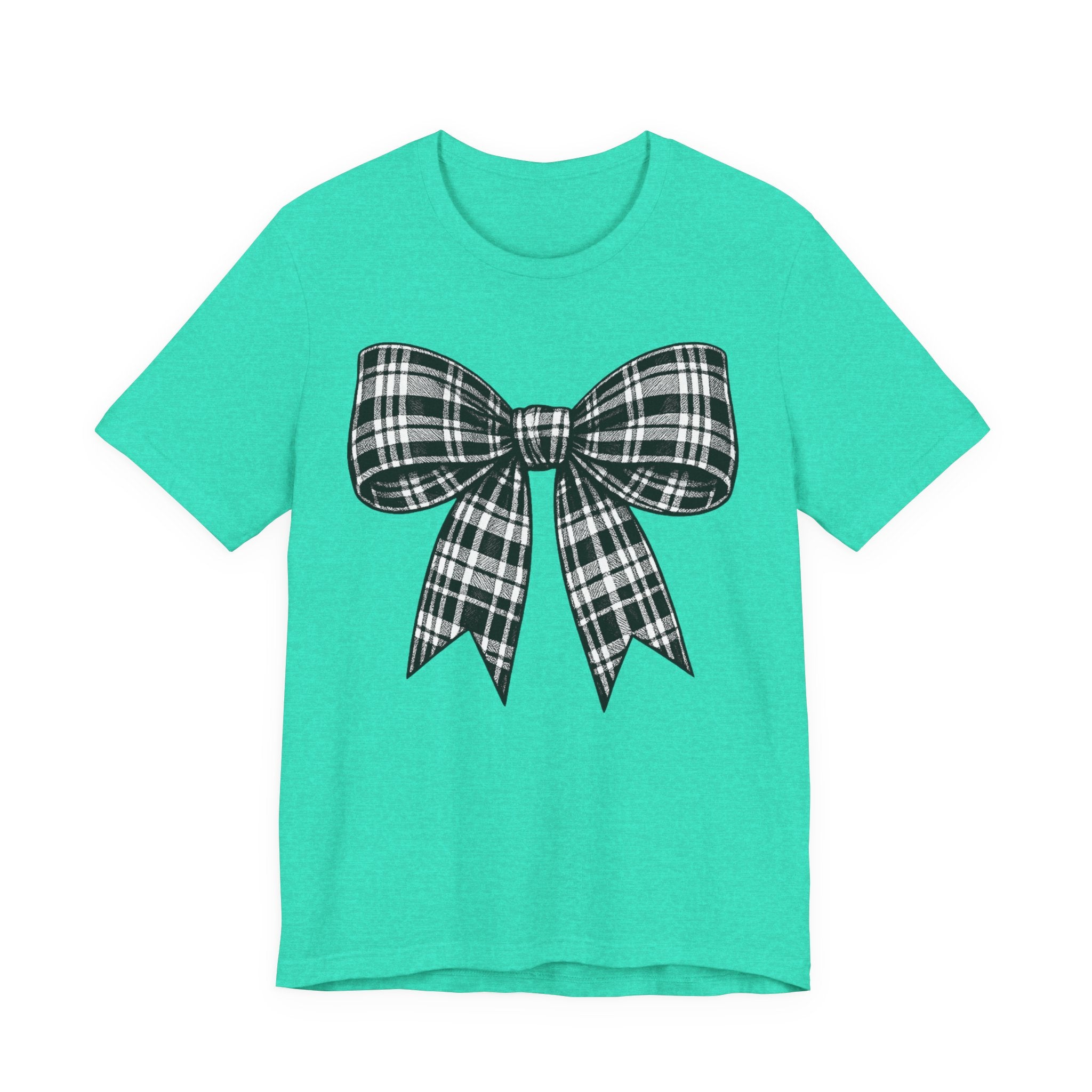 Plaid Bow Graphic Tee — Vintage Black & White Ribbon T-Shirt